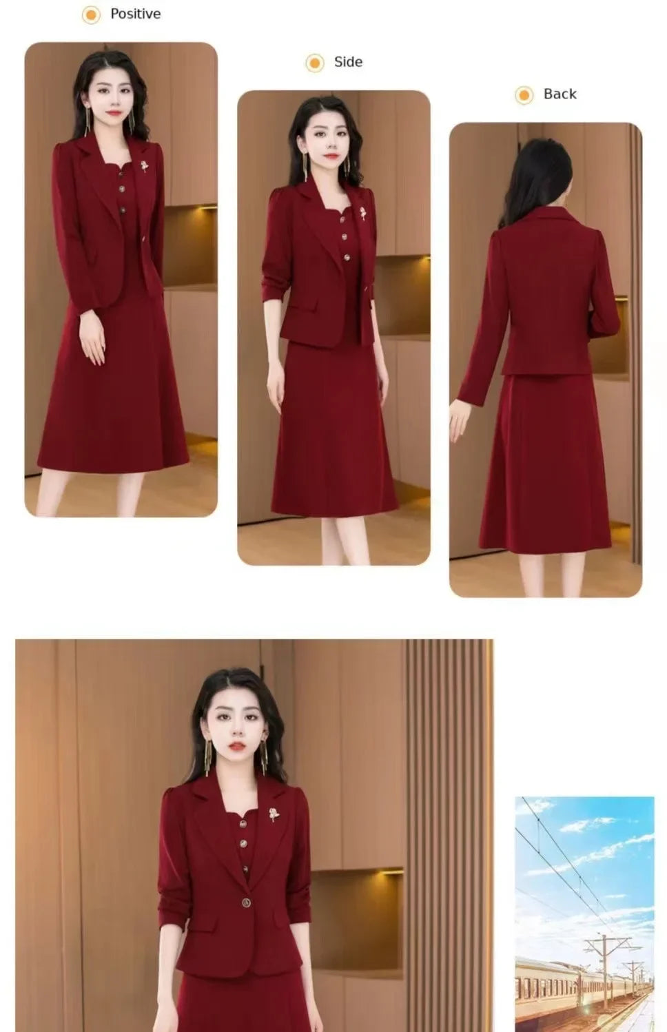 Elegant Slimming Autumn Winter Wedding Dress Set Long Ankle Length Cocktail Dresses with Suit Jacket for Wedding Banquet