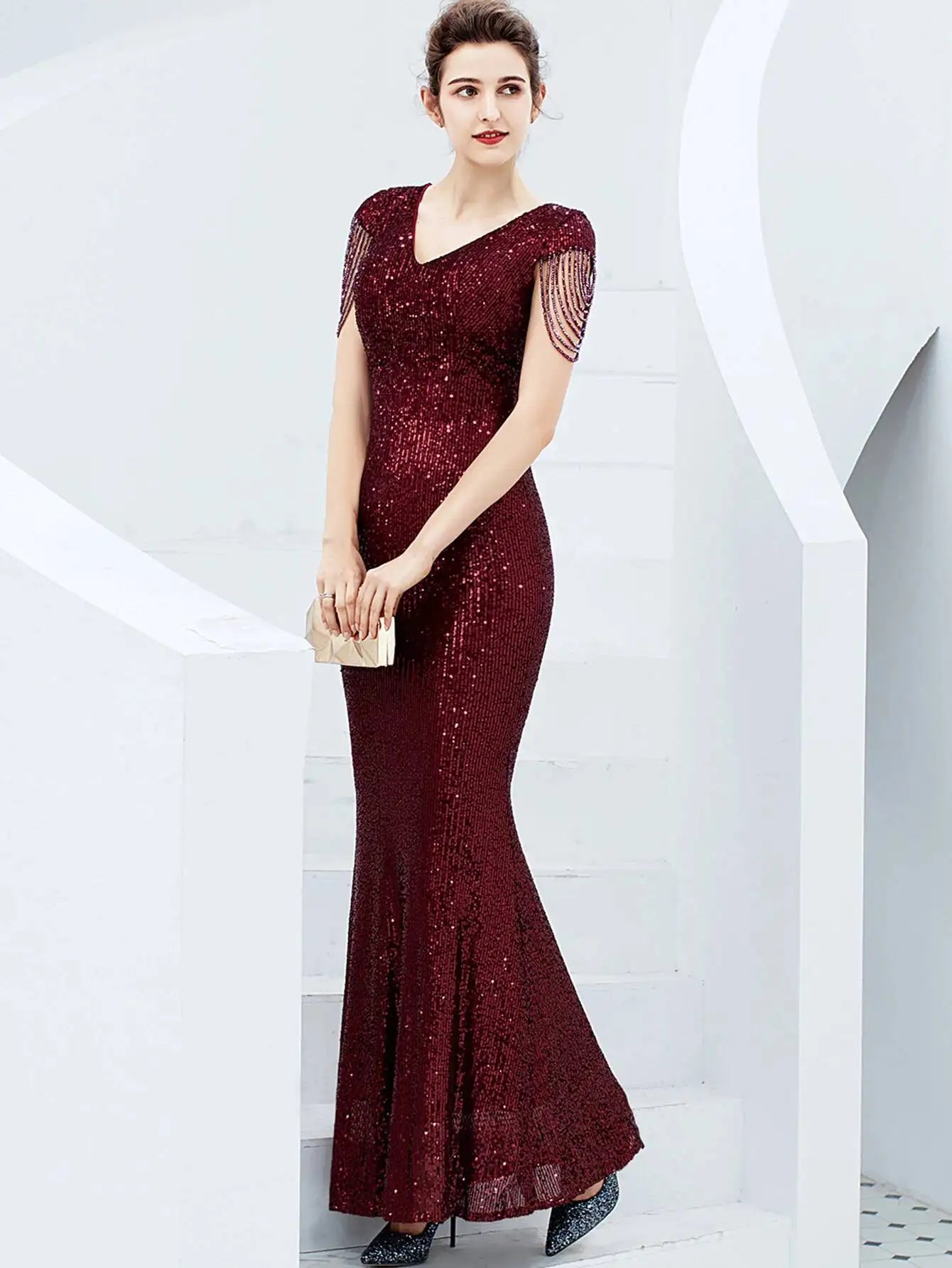 Sexy vintage maxi black sequin summer dress women 2025 elegant luxury birthday party long dresses fishtail evening dress vestido