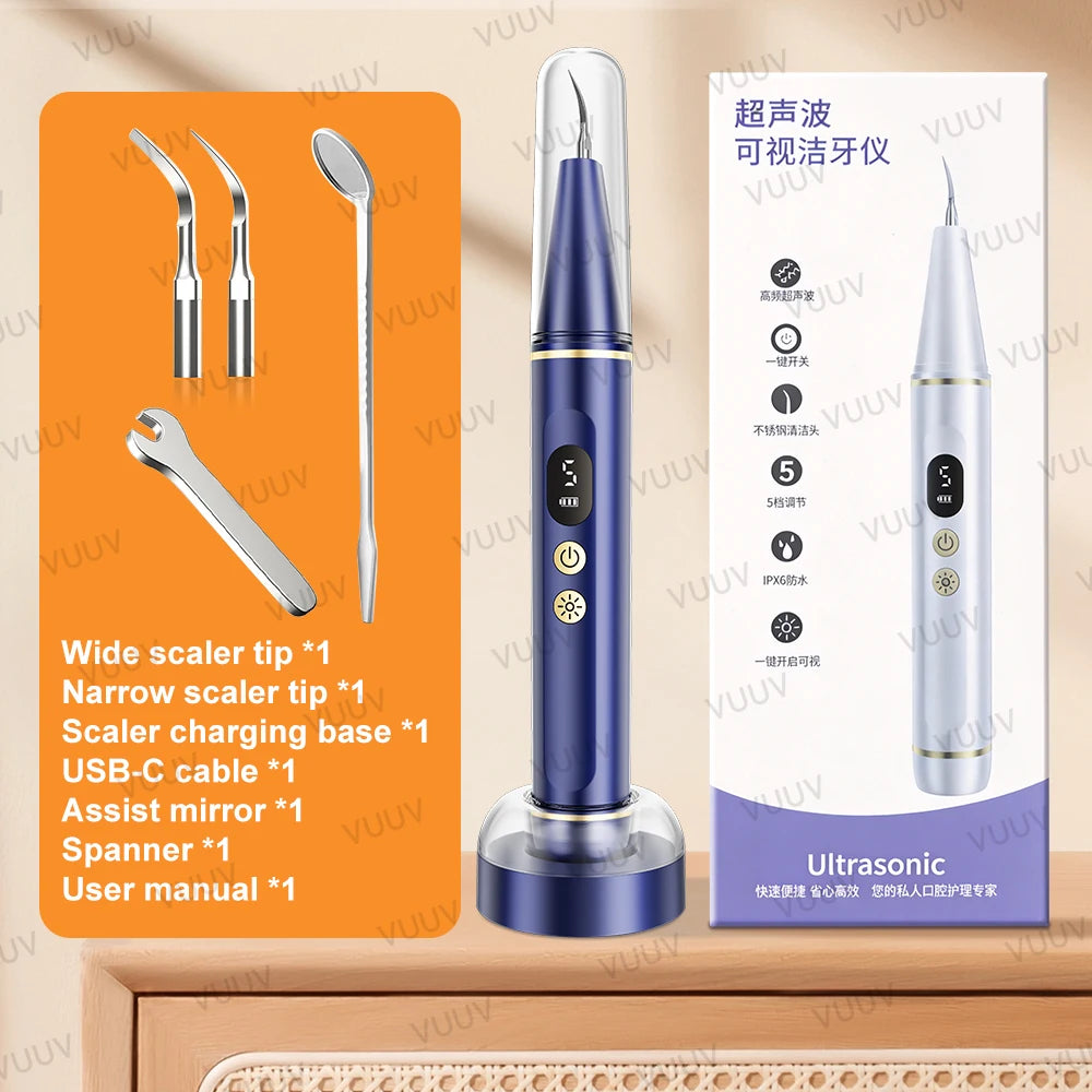 Visible Ultrasonic Dental Scaler Tartar Remover 5 modes with LED Light Household Teeth Cleaning Tools Dental Cleaner Oral Care
