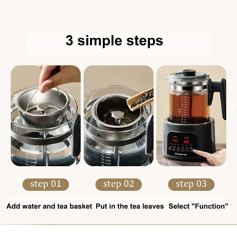 1.5L Smart Electric Kettle Multifunction Steam Teapot Temperature Control Health Pot Office Glass Flower Teapot Auto Keep Warm