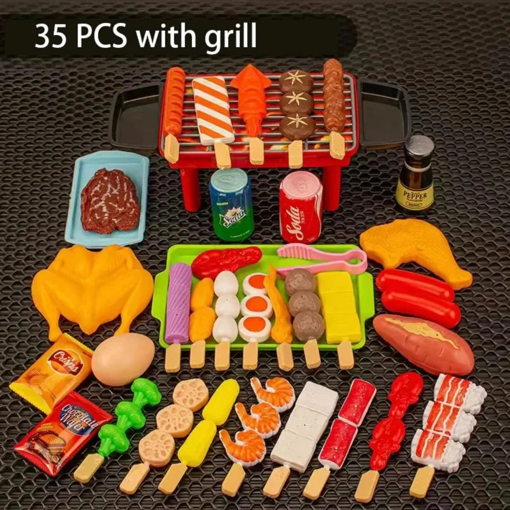 Baby Dress Up Kitchen Toys BBQ Set Kids Simulated BBQ Cookware Cooking Simulated Food Cosplay Educational Gift Toys