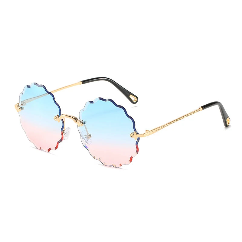 Oversized Round Sunglasses For Women Men Fashion Luxury Brand Design Rimless Sun Glasses Ladies Outdoors Travel Shades UV400