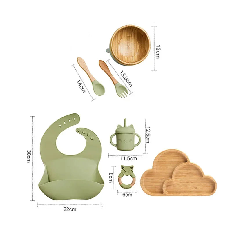 7pcs Silicone Baby Feeding Set Baby Feeding Supplies Kids Bamboo Dinnerware With Cup Children's Dishes Bowl Stuff Tableware Gift