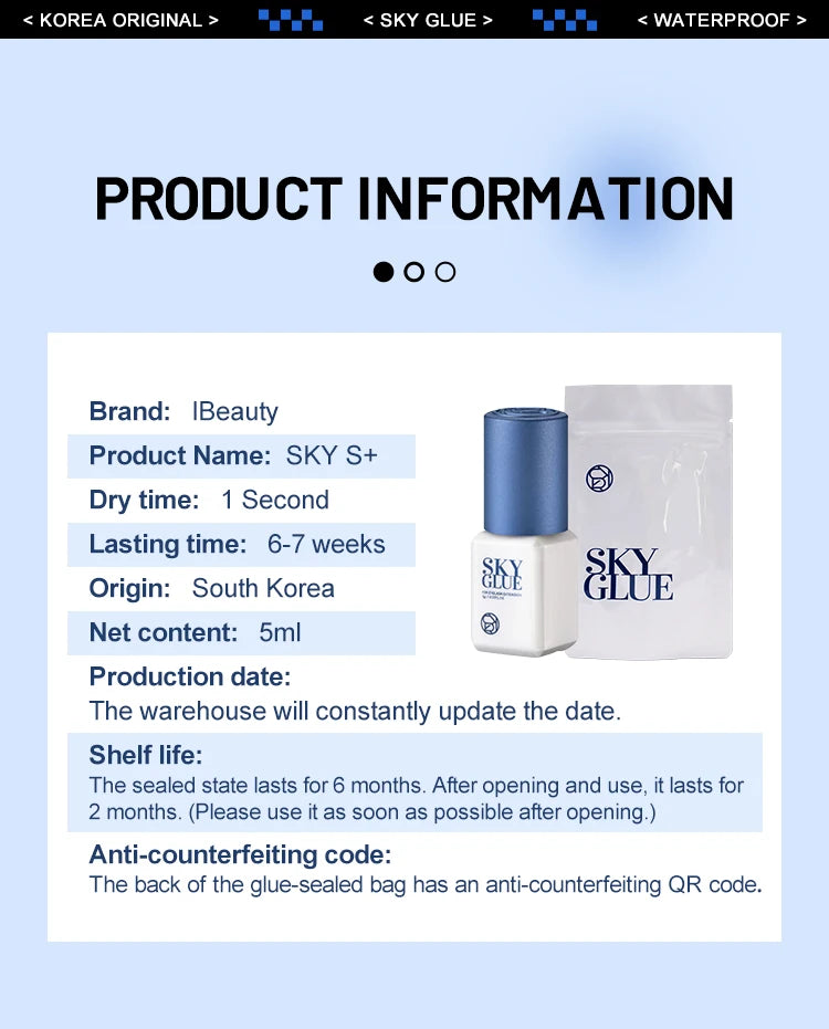 5 Bottles SKY S+ Glue for Eyelash Extensions 5ml Original Korea Sky Blue Cap False Lash Glue Makeup Tools Beauty Shop Supplies