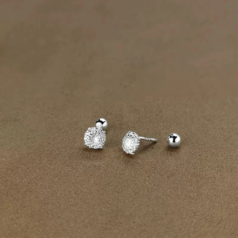 925 Sterling Silver Flash Earrings Shiny Zircon Earrings Female Gold Color Screw Ear Bone Jewelry for Women Fashion Accessories