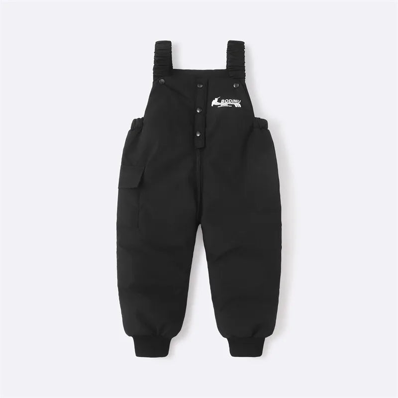 2025 Autumn Winter Baby Boys Overalls Solid Color Lining Plush Keep Warm Jumpsuit For 1-4Y Toddlers Kids Down Cotton Trousers