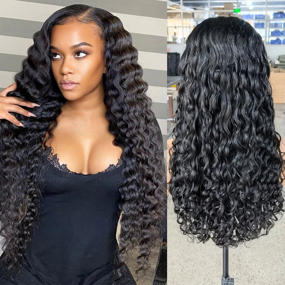 100% Human Hair Wet And Wavy HD Lace Frontal Wigs 250 Density Pull And Go Deep Curly Wave 13x4 HD Lace Frontal Drawstring Wigs