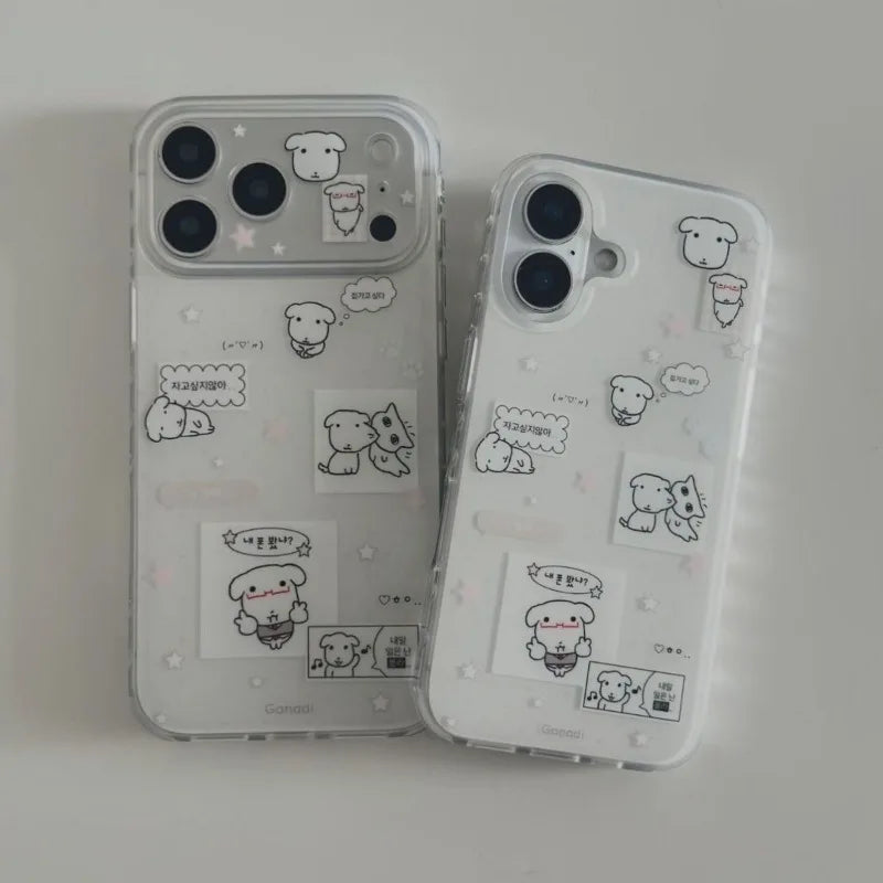 Korean Cute Big Head Puppy Polka Dots Phone Case For iPhone 17 Air 16 15 14 13 12 11 Pro Max 16e 17e X XR XS Max 7 8 Plus Cover