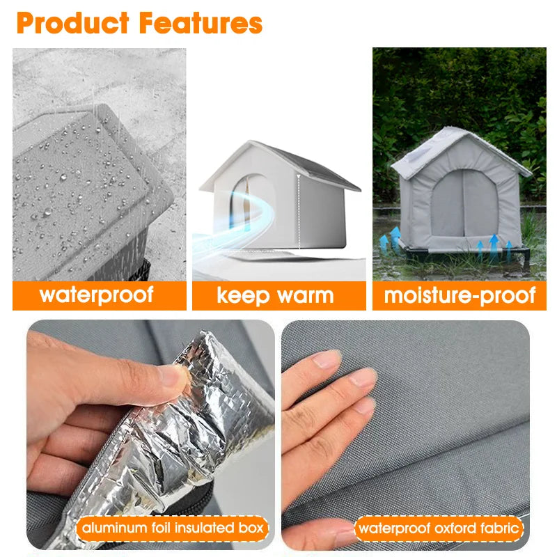 Stray Cat House Outdoor Waterproof Winter Warm Shelter Foldable Washable Enclosed Kennel for Feral Cats Small Dogs