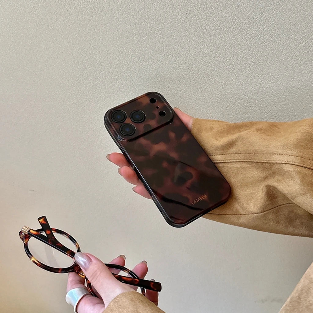 Retro Stylish Amber Color Lamber Pattern Glossy Phone Cover Case for iPhone 17 16 15 14 13 12 Pro Max Plus Air