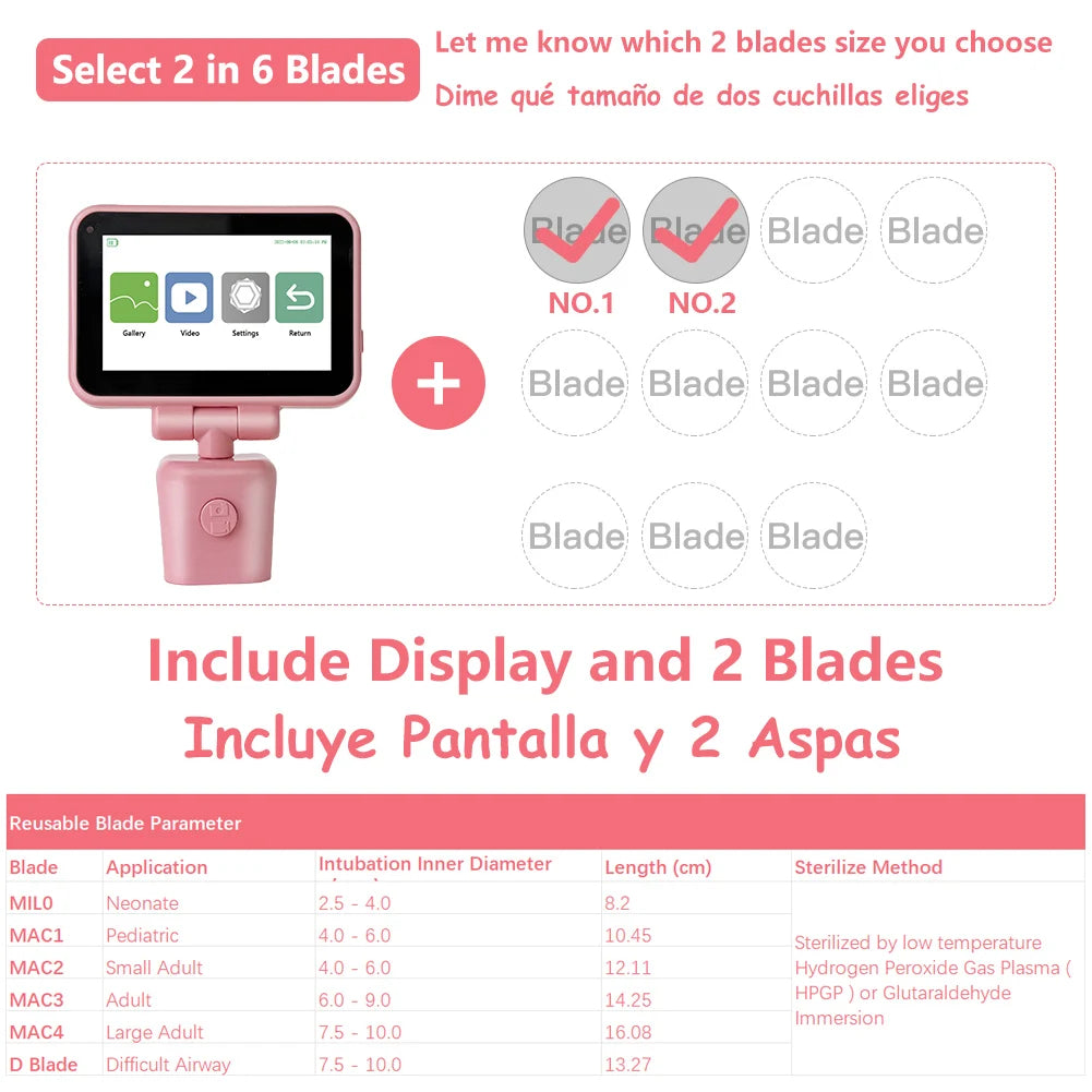 3.5" Touch Screen Video Laryngoscope for Anesthesia, 6 Blades Optional & Customizable Combination