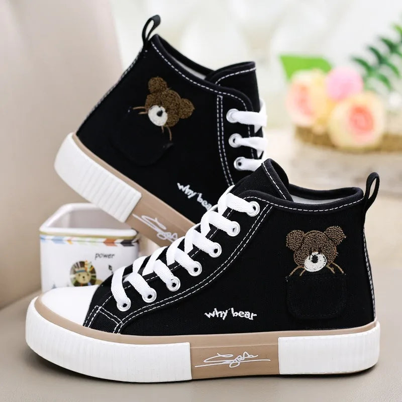2025 Spring High Top Canvas Sneakers Women Thick Bottom White Shoes Women Casual Board Shoes Canvas Vulcanize Shoes Female