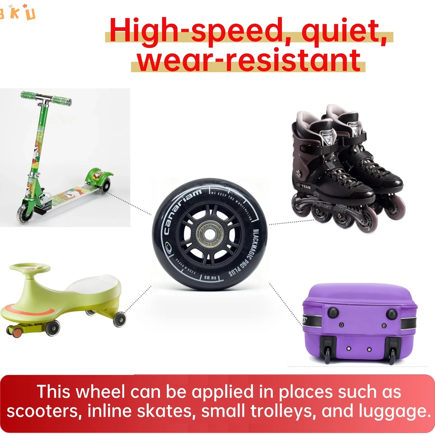 8pcs Universal 90mm PU Wheels for Inline Skates Luggage Stroller with ABEC-7 608 Bearings 12 Color Variants 8mm Inner Hole