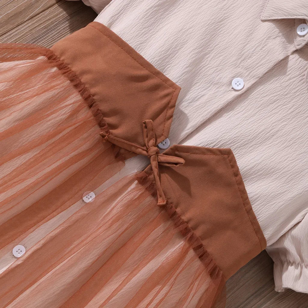 Teen Girl Dress Summer Brown Retro Short Sleeve Children Dresses Fashion Girl Costume Party Big KIds Outfit 7 8 9 10 11 12Yrs