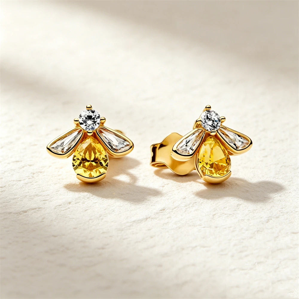 925 Sterling Silver Butterfly Flower Bee Lilac Leaf Zircon Earrings Suitable for Daily Wear as Women's Jewelry Holiday Gifts