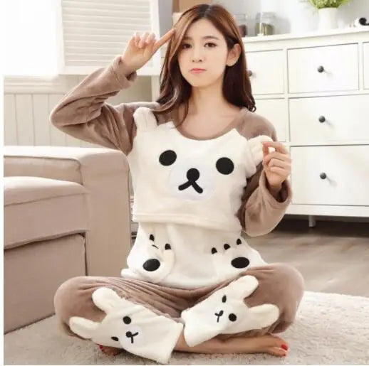 Autumn Long Sleeve flannel Maternity Clothing winter Thin coral fleece Pajamas Set Pregnant Women Breastfeeding Nursing Pyjama