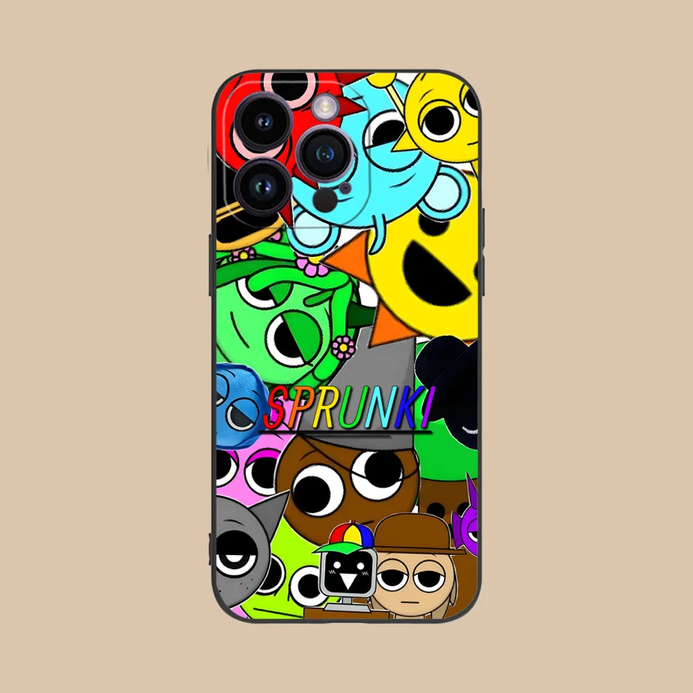 Funny Cartoon Sprunki Pattern Phone Case For iPhone 17 16 15 14 13 12 11 Pro Max Mini SE 7 Plus 17E Shockproof Non-Slip Cover