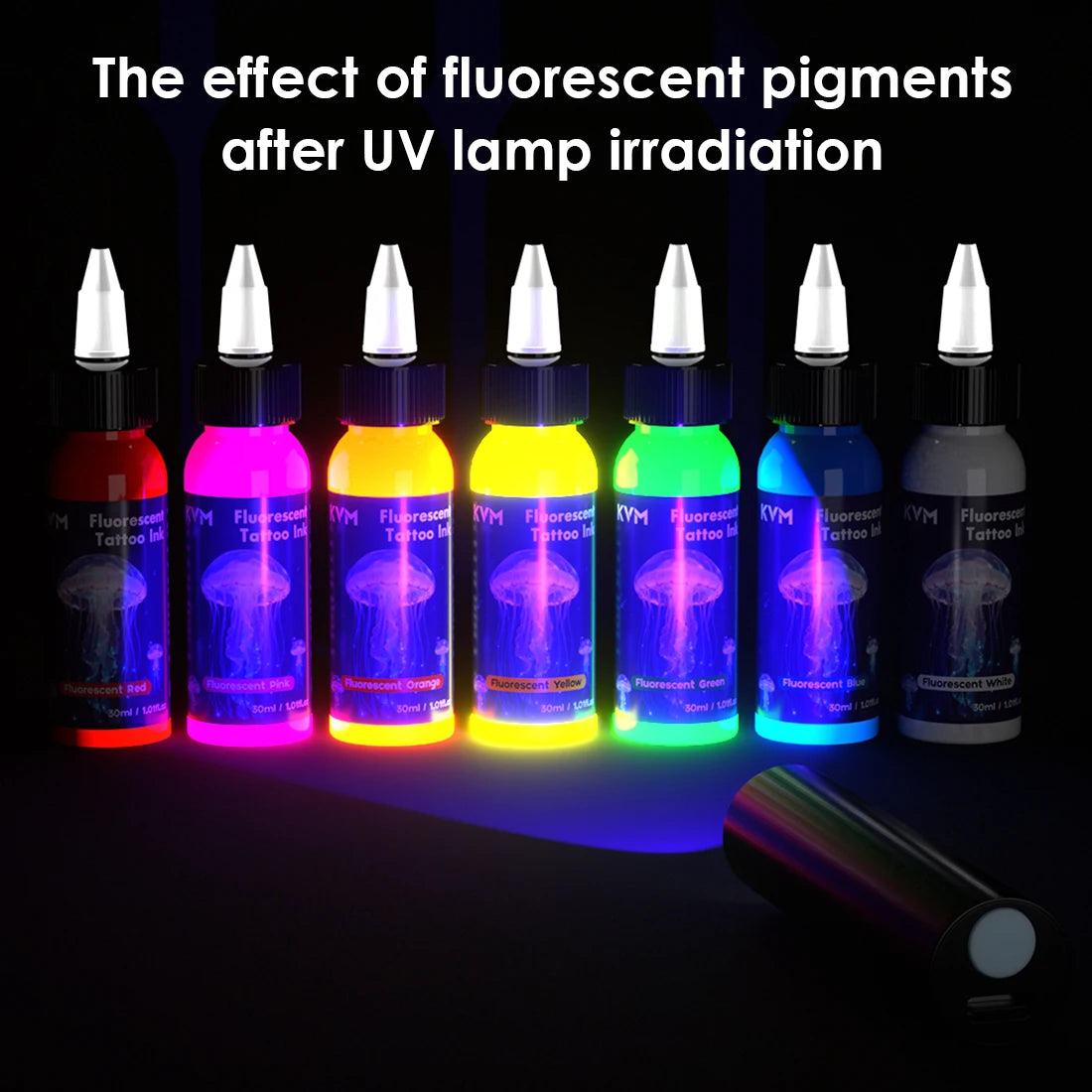 Fluorescent Tattoo Ink 30ml 7 Color Pigment Equipped with Ultraviolet Light Illumination Suitable for Body Art Tattoo Supplies