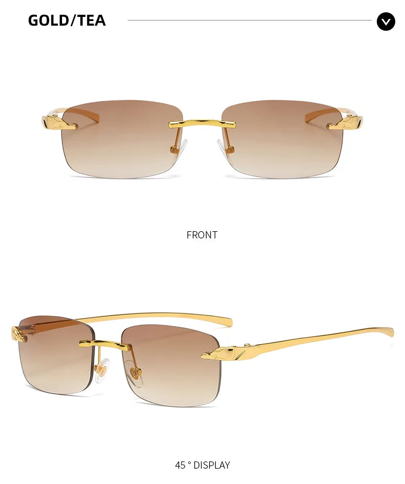 Fashion Vintage Rimless Square Sunglasses Women Men Luxury Brand Designer Popular Travel Driving Metal Small Sun Glasses