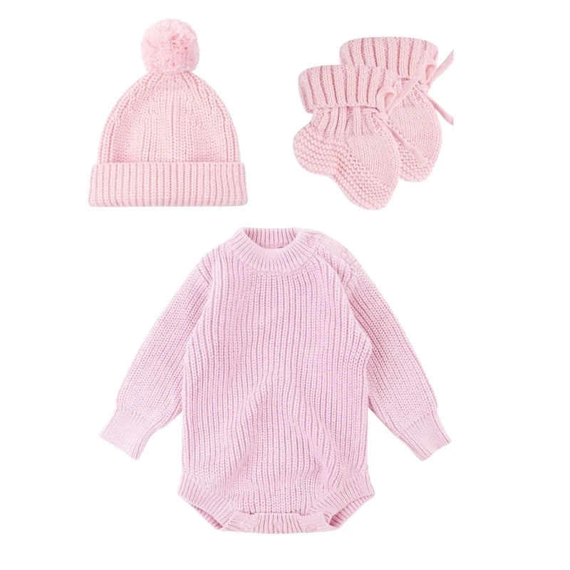 Cosy Infant Knitwear Soft & Comfortable Baby Jumpsuit Set with Matching Bonnet Hat and Booties Socks for Daily Comfort