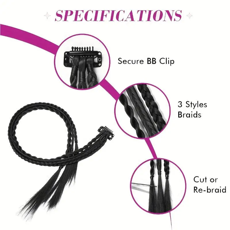 1Pairs Synthetic Wig Braids With Clip Boxing Braid Dreadlocks Clip In Hair Extension Dirty Braids Boxer Braid Hair Pieces