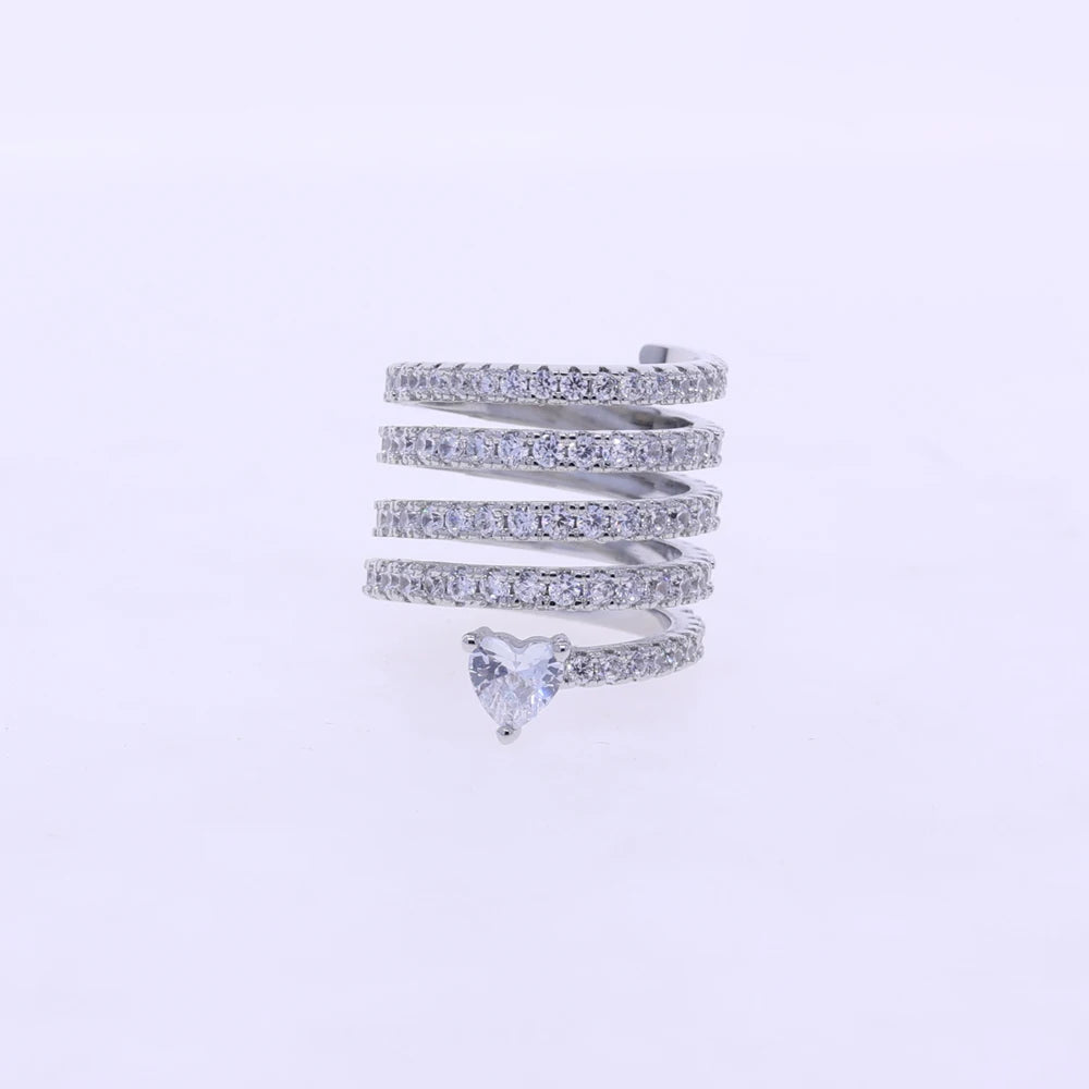 Micro Paved 5A CZ Multi Wrap Spring Spiral Open Adjusted Women Pinky Finger Ring Fashion Jewelry