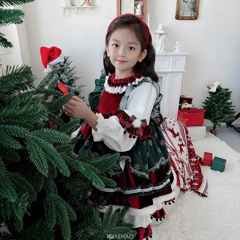 Party Dress Dresses Children Girls Performance Gown Kids Party Outfit Vestido Halloween Christmas Costume Velvet Lolita Princess