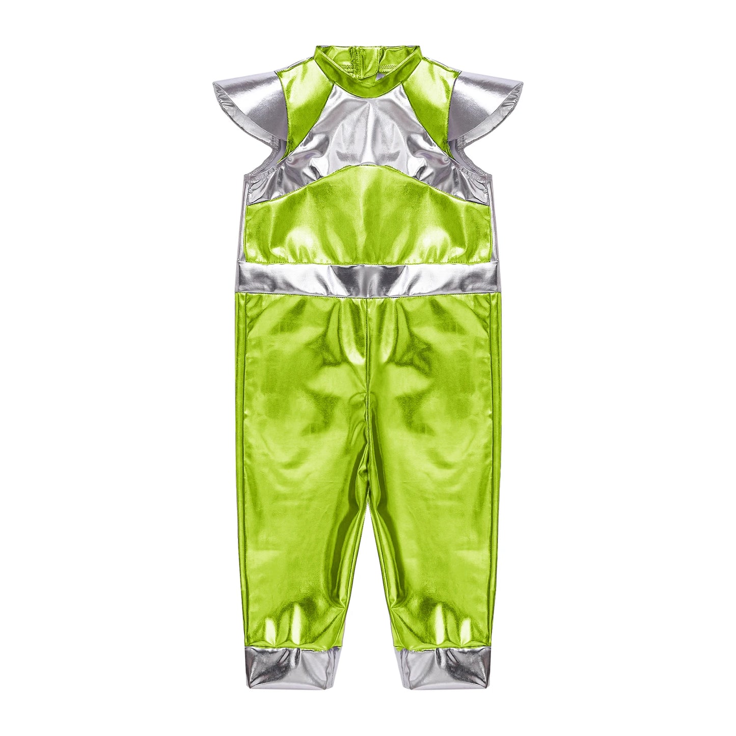 Toddler Boys Girls Metallic Alien Dress-up Costume Jumpsuit Halloween Outer Space Party Cap Sleeve Shiny Romper for Photography