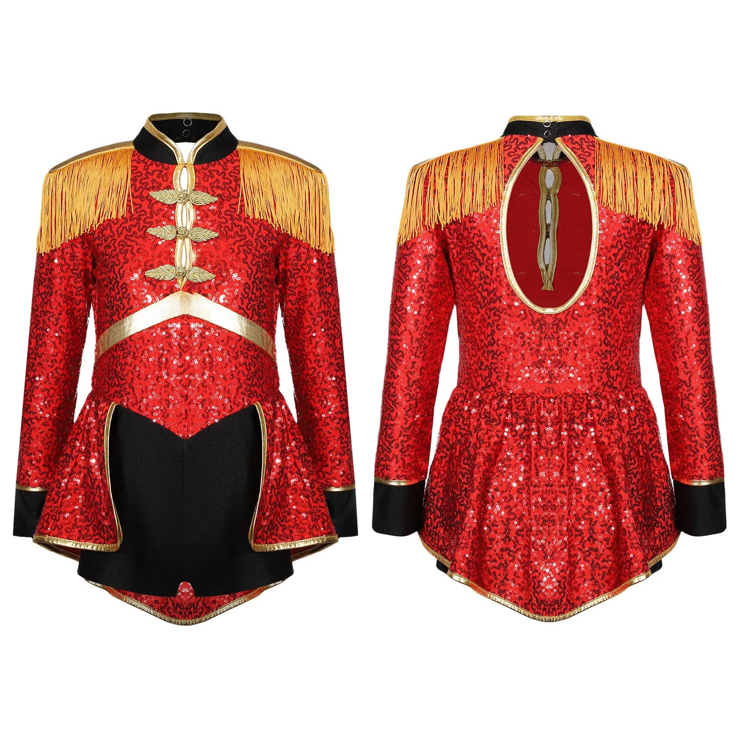 Halloween Costume Romper Circus Ringmaster Cosplay Carnival Party Shiny Sequins Leotard Dress Drum Majorette Magician Dress Up