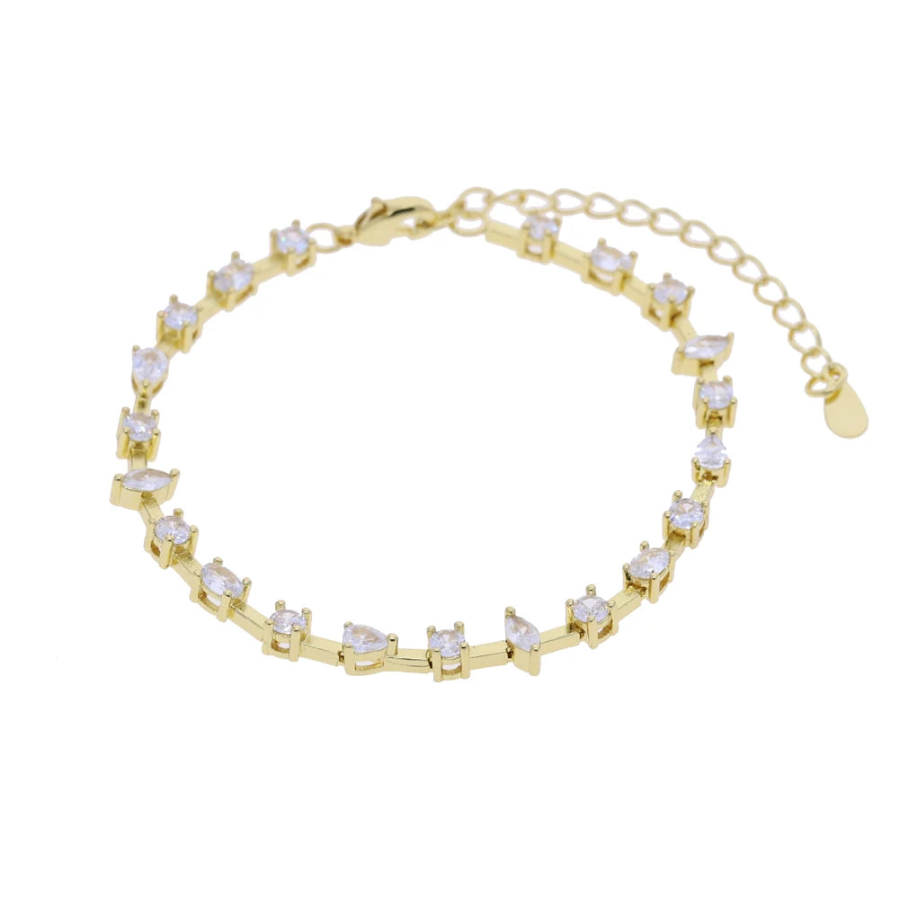 15+4cm Marquise Oval Round Water Drop Cubic Zirconia Tennis Bracelets for Women Gold Platinum Color Fashion Jewelry for Party