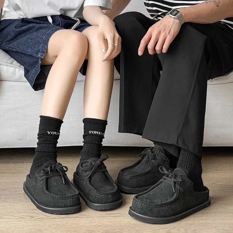 2025 Retro bag head lace-up leather one-pedal summer half slippers men and women couple cowhide shoes
