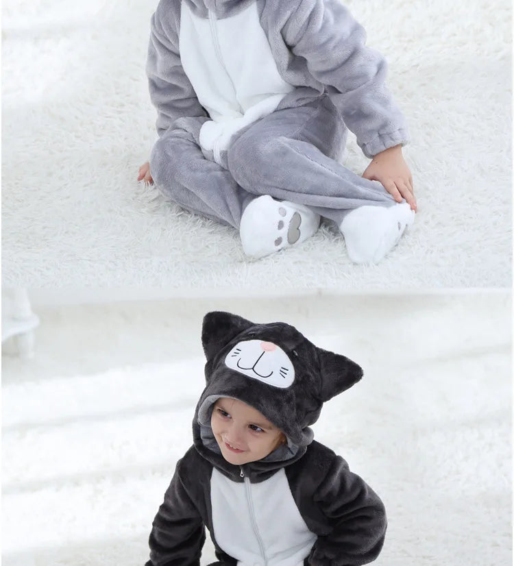 Lovely Cat Costume Baby Boys Girls Clothes Romper Soft Flannel Hooded Bodysuits Pajamas Winter Infant Jumpsuit Toddler Outfits