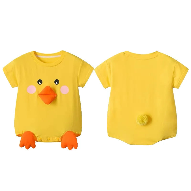 Infant Baby Clothes Adorable 3D Duck Girl Boy Romper Summer Lightweight 100% Cotton Jumpsuit w/ Hat & Socks Role Play Costume