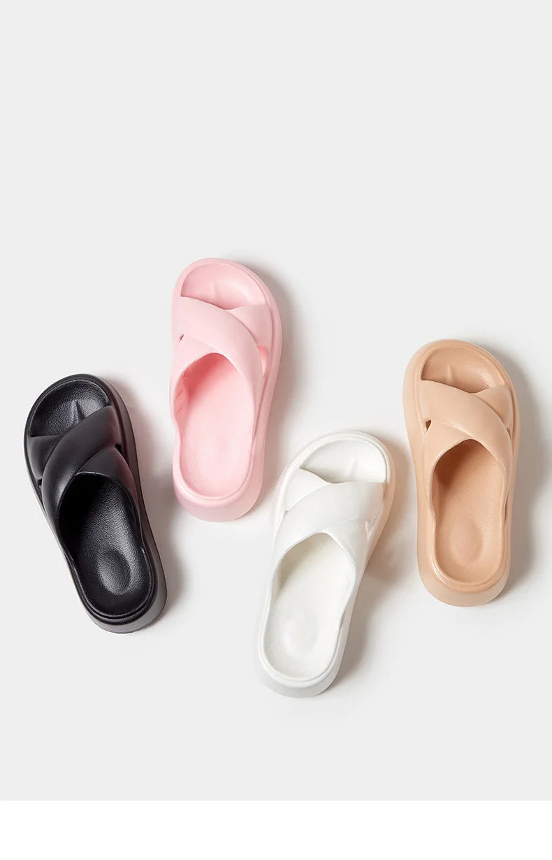 Litfun Women Sandals Soft Sole Slides Home Slippers Thick Bottom EVA Shoes Female Non-Slip Cross Sandals Outdoor Beach Flip Flop