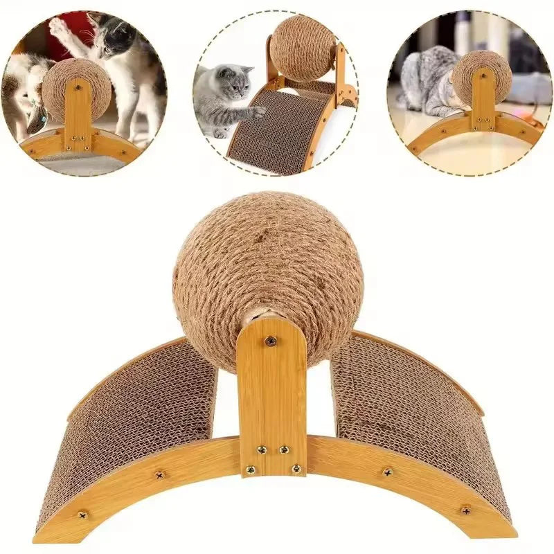 2 In 1 Cat Scratching Ball Wooden Cat Scratcher Sisal Scratch Board Wear-Resistant Grinding Paw Toy Solid Wood Scraper for Cats