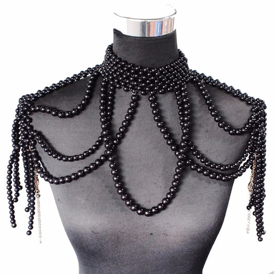 Fashion Pearl Shoulder Chain Jewelry Wedding Party Big Necklace Sweater Chain Shoulder Chain Wedding Accessories Gift for Women