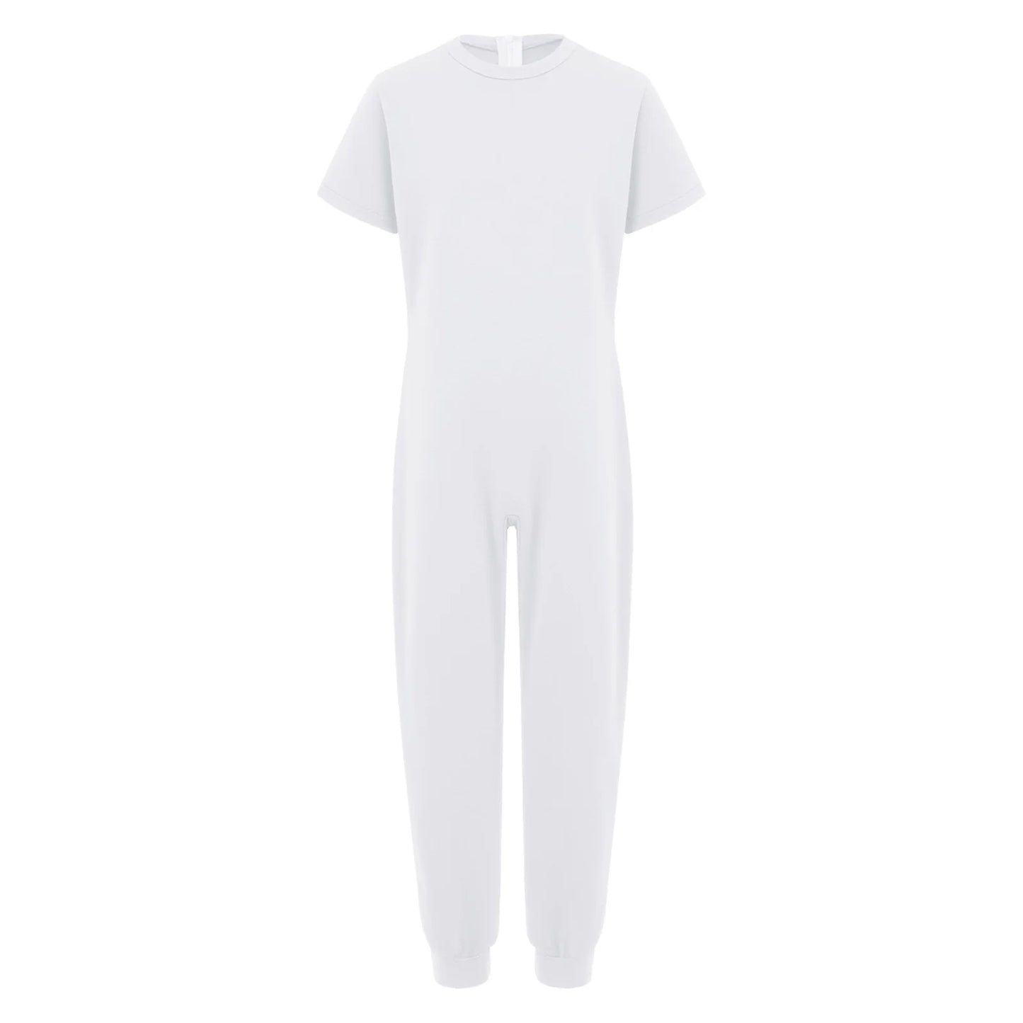Kids Boys Girls Special Needs Adaptive Clothing Cotton Round Neck Short Sleeve Back Zipper Solid Color Full Body Jumpsuit Romper