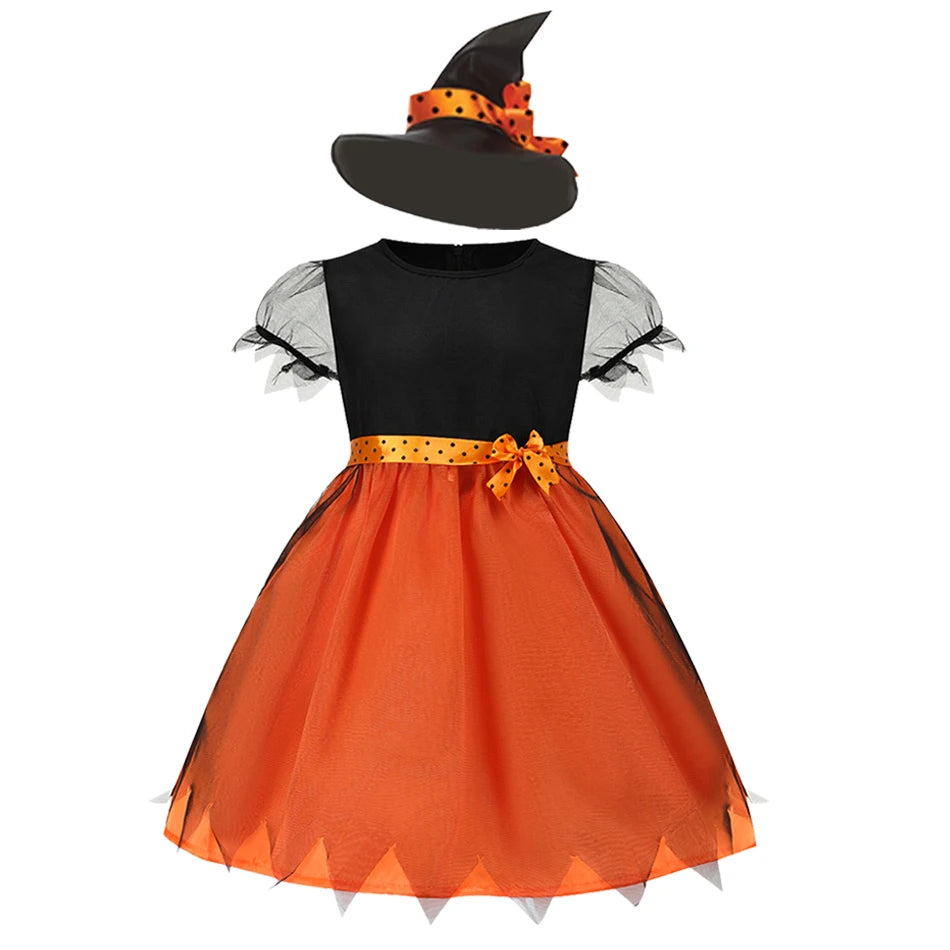 Halloween Cosplay Party Girls Pumpkin Costumes Witch Dress Kids Carnival Costume Vestidos Party Cosplay Dress