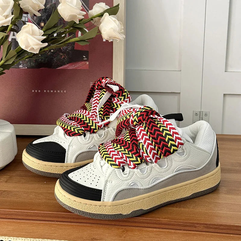 Thick-Soled Dad Shoes Men/women 2025 Summer Autumn Lace Up Clunky Sneaker Casual Skateboard Shoes Mixed Color Sport Shoes