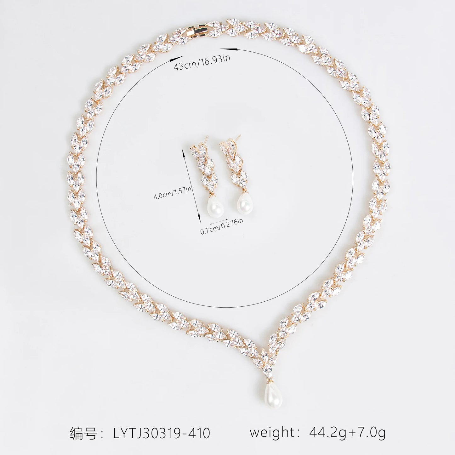 Luxury Zircon Jewelry Set For Women Pearl Pendant Necklace Earring Set For Wedding Bride Prom Party Necklace Accessories Gifts
