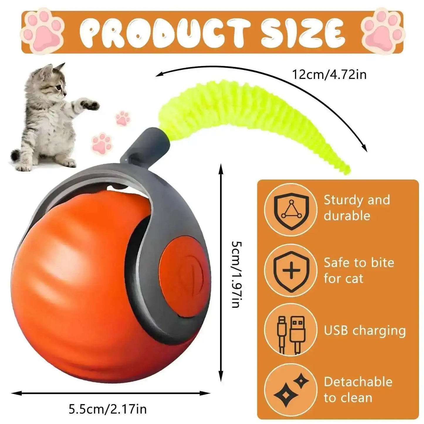Speedy Tail 2.0 Smart Interactive Cat Toy Automatic Moving Balls for Cats And Dogs Touch Motion Rolling Toy Ball for Pet Gift.
