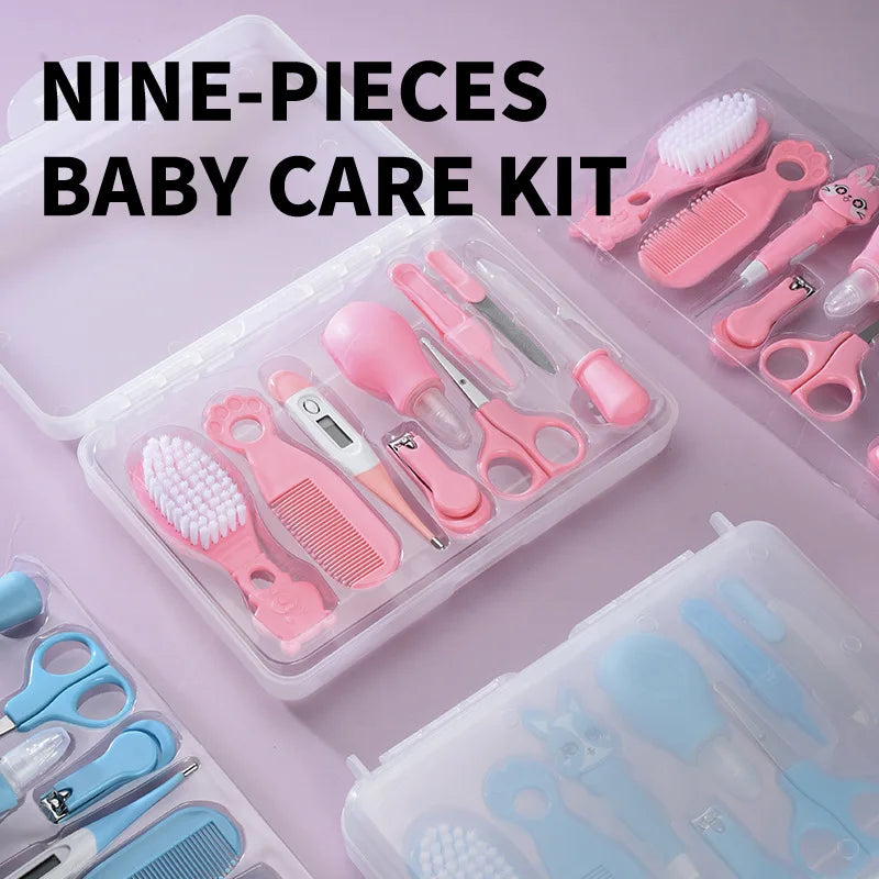 Baby Care Set Baby Nail Clipper Toothbrush Care Tool Comb Brush Organiser 9 Piece Set