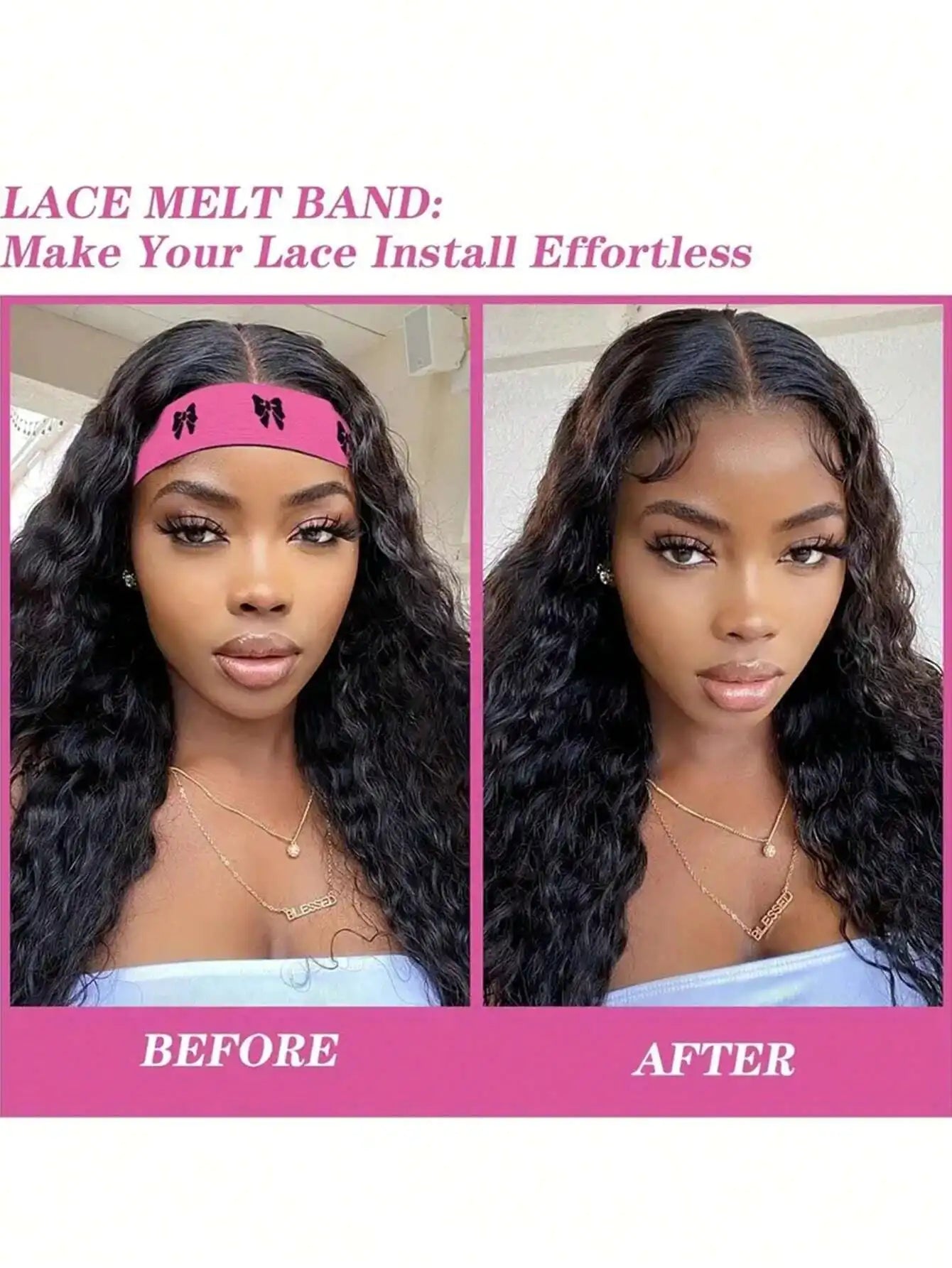 Elastic Bands Set, Wigs and Lace Frontals with Rat Tail Comb,Edge Brush,Melting Band for Laying Edges and Keeping in Place
