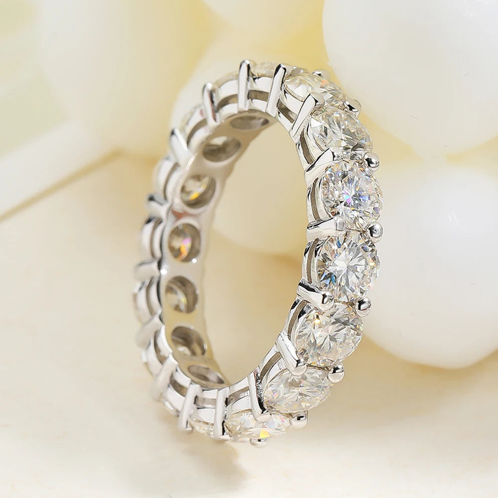 Serenity 3mm 5mm D Color All Moissanite Row Rings For Women Wedding Bridal 100% S925 Sterling Silver Plated 18K Eternity Rings