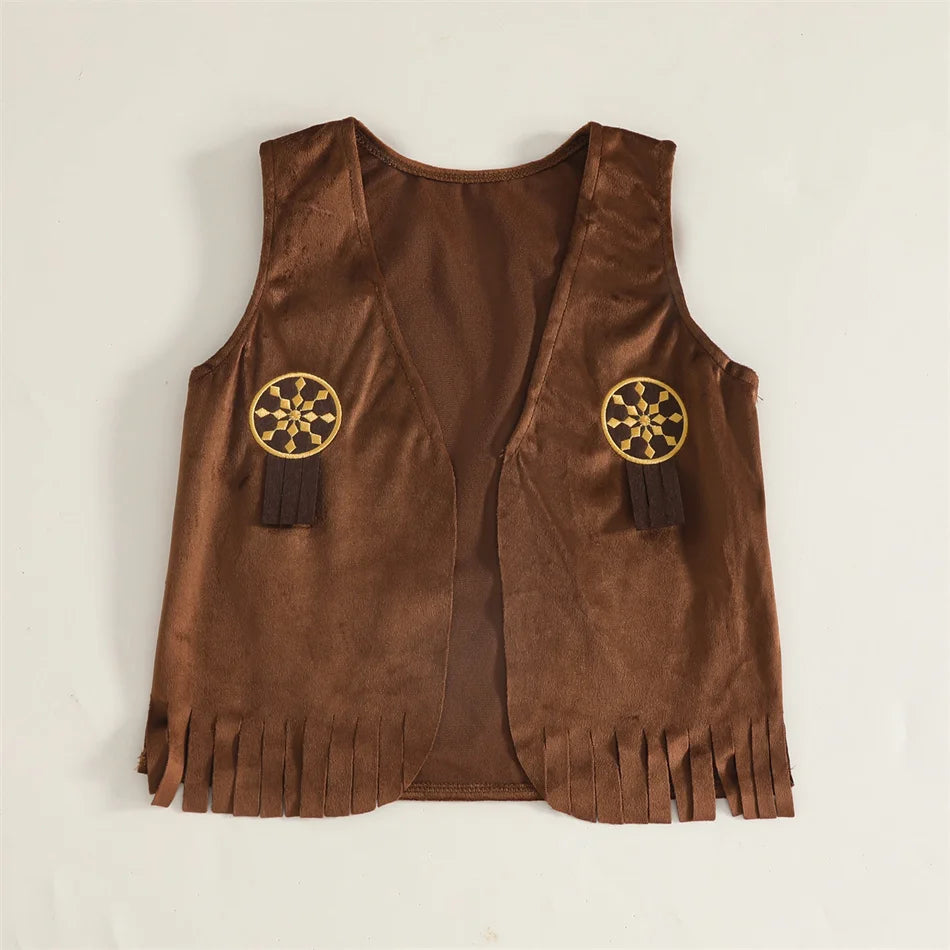 Kids Cowboy Cosplay Event Festival Outfits Boys Holiday Vest Pants Hat Set Children Carnival Birthday Xmas Party Costume 6M-12Y