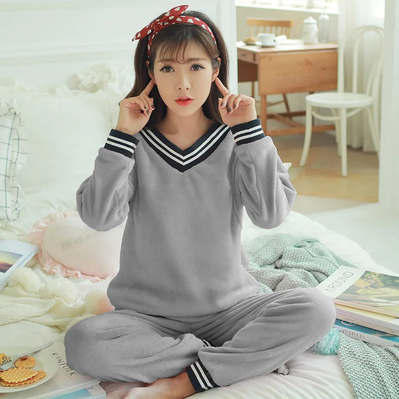 Autumn Long Sleeve flannel Maternity Clothing winter Thin coral fleece Pajamas Set Pregnant Women Breastfeeding Nursing Pyjama
