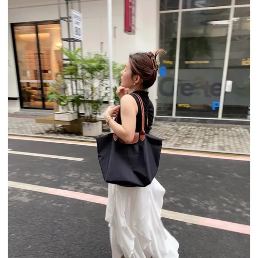 2026 femmes Y2K, sac à main en nylon écologique pliable, sac à bandoulière simple grande capacité Commuter bag
