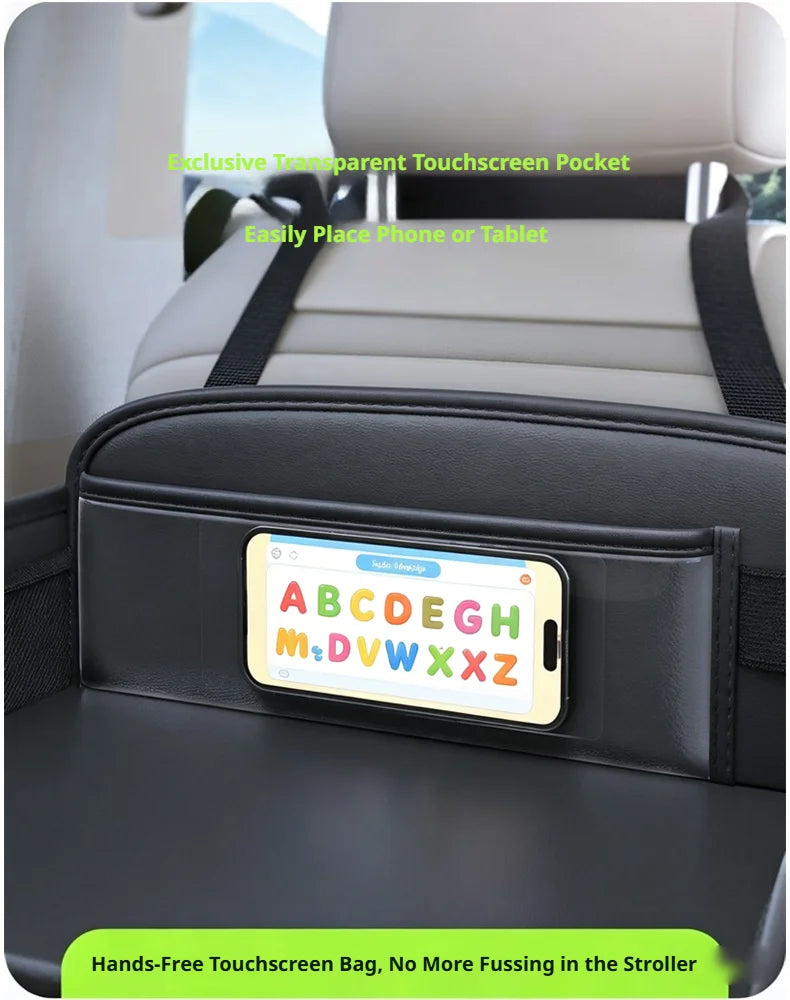 Car Seat Back Hanging Bag For Rear Seat Kids Lunch Desk Food Tray Long Trip Watching Movie Phone Holder Large Capacity Bags