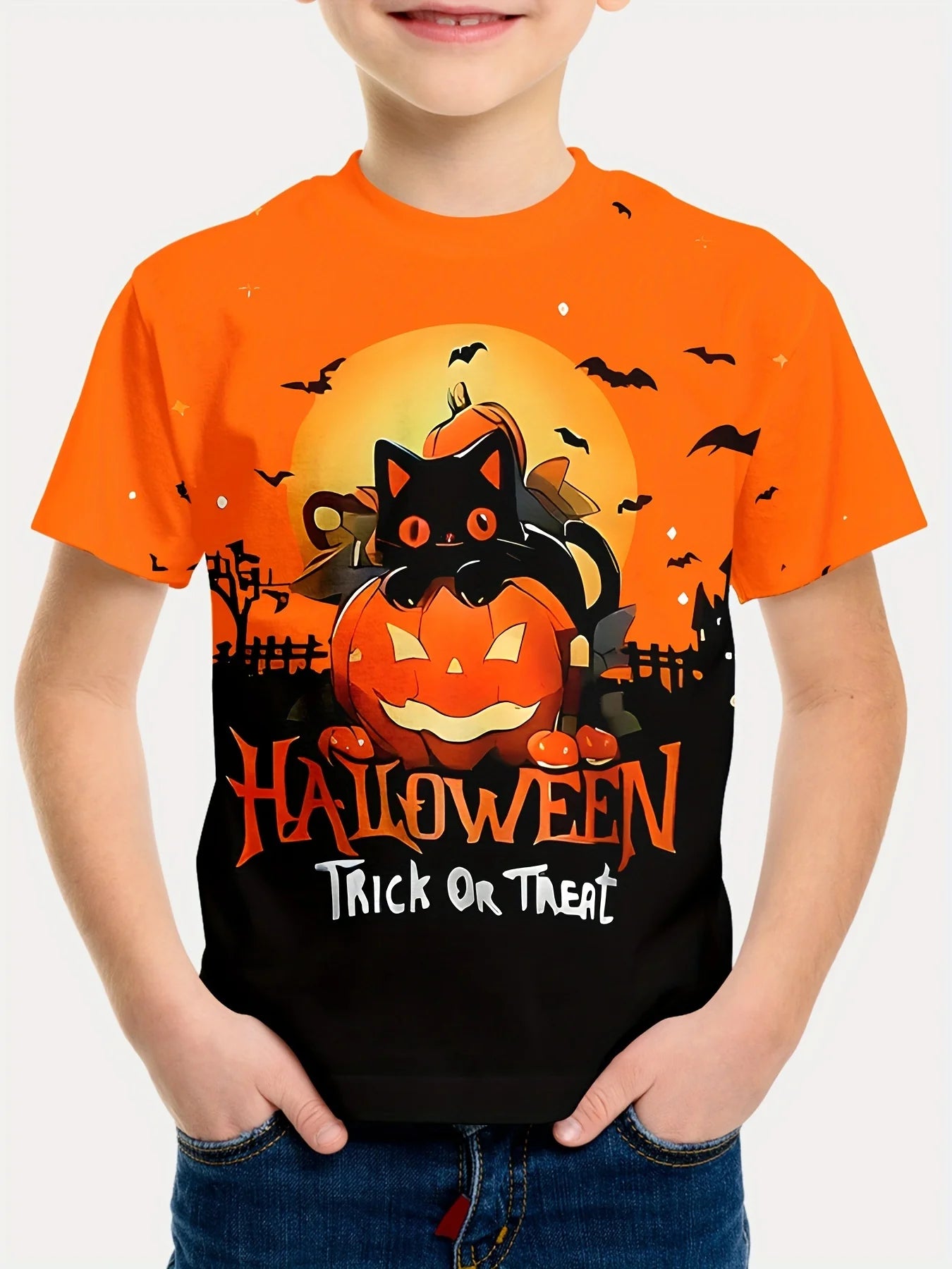Children's Clothing Halloween Pumpkin Monster Graphic T-Shirt Boys Casual Short Sleeve Tee Halloween Gift for Kids Clothes 2-14Y
