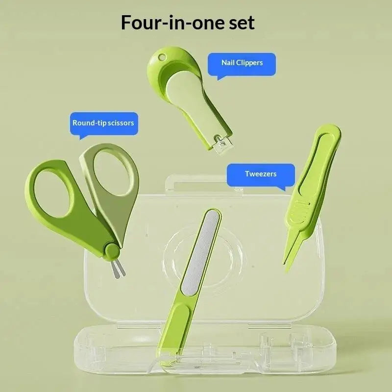 Travel Friendly 4Pcs Newborn Baby Nail Clipper Set Safe Nail Scissor Trimmer Tweezer with Storage Case for Outdoor Use